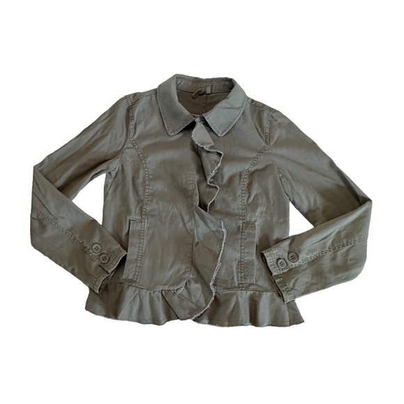 Caslon 100% Cotton Snap Button Ruffle Front Collared Blazer Jacket Size Small - Picture 17 of 17